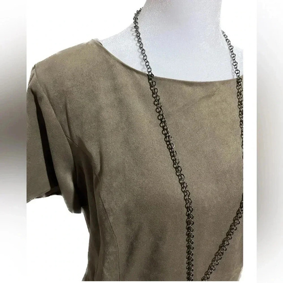 Chicos brown faux suede short sleeve sheath dress 0.5 (small) - Picture 2 of 7